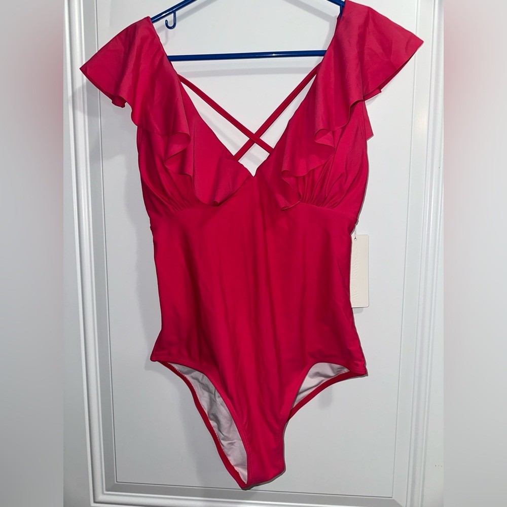 Red Ruffled V-Neck Intimate Bodysuit